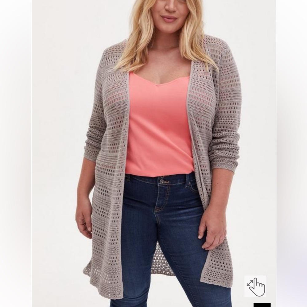 Torrid Grey Pointelle Cardigan Open Front Sweater